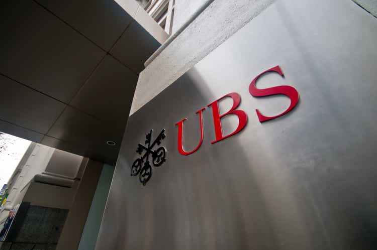 Headquarter metal sign of UBS Swiss Investment bank in Melbourne Australia